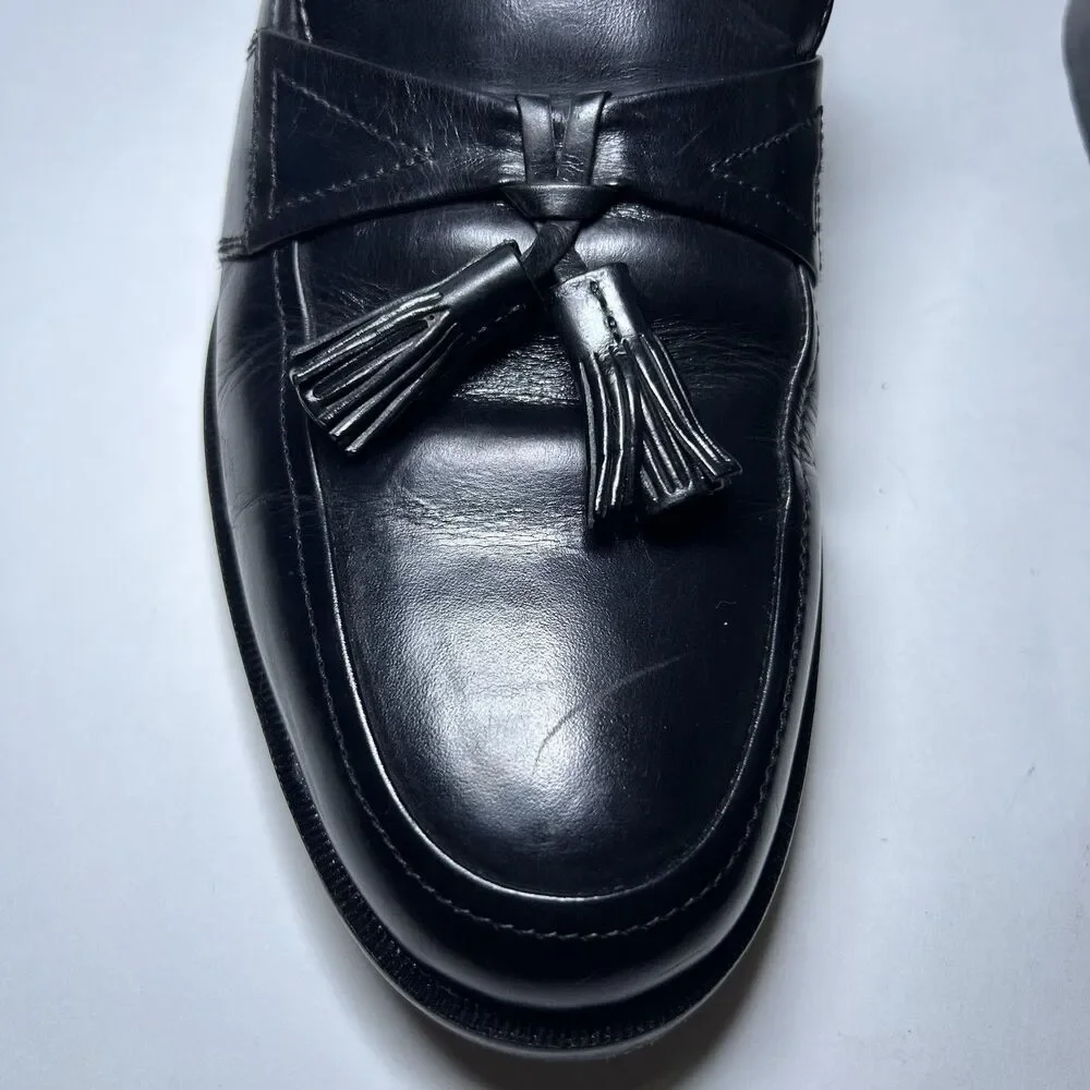 Johnston & Murphy Shoes Men's Size 8.5 Black Leather Tassel Loafers Italy Work